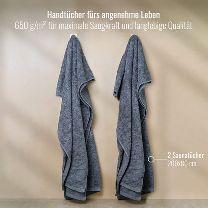 2 Set Saunatücher Grau Anthrazit